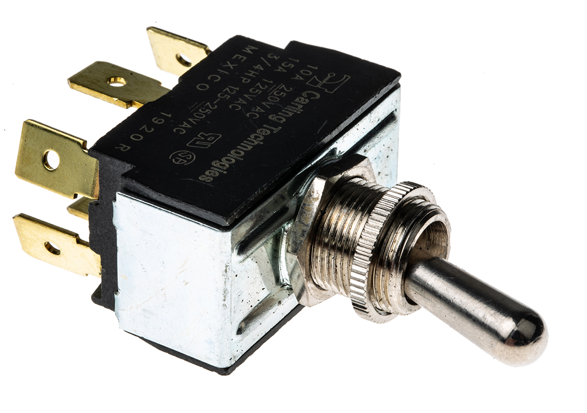 2gm51-73 Carling Technologies Toggle Switch, Panel Mount, On-Off-On, DPDT, Tab Terminal, 250 V ac