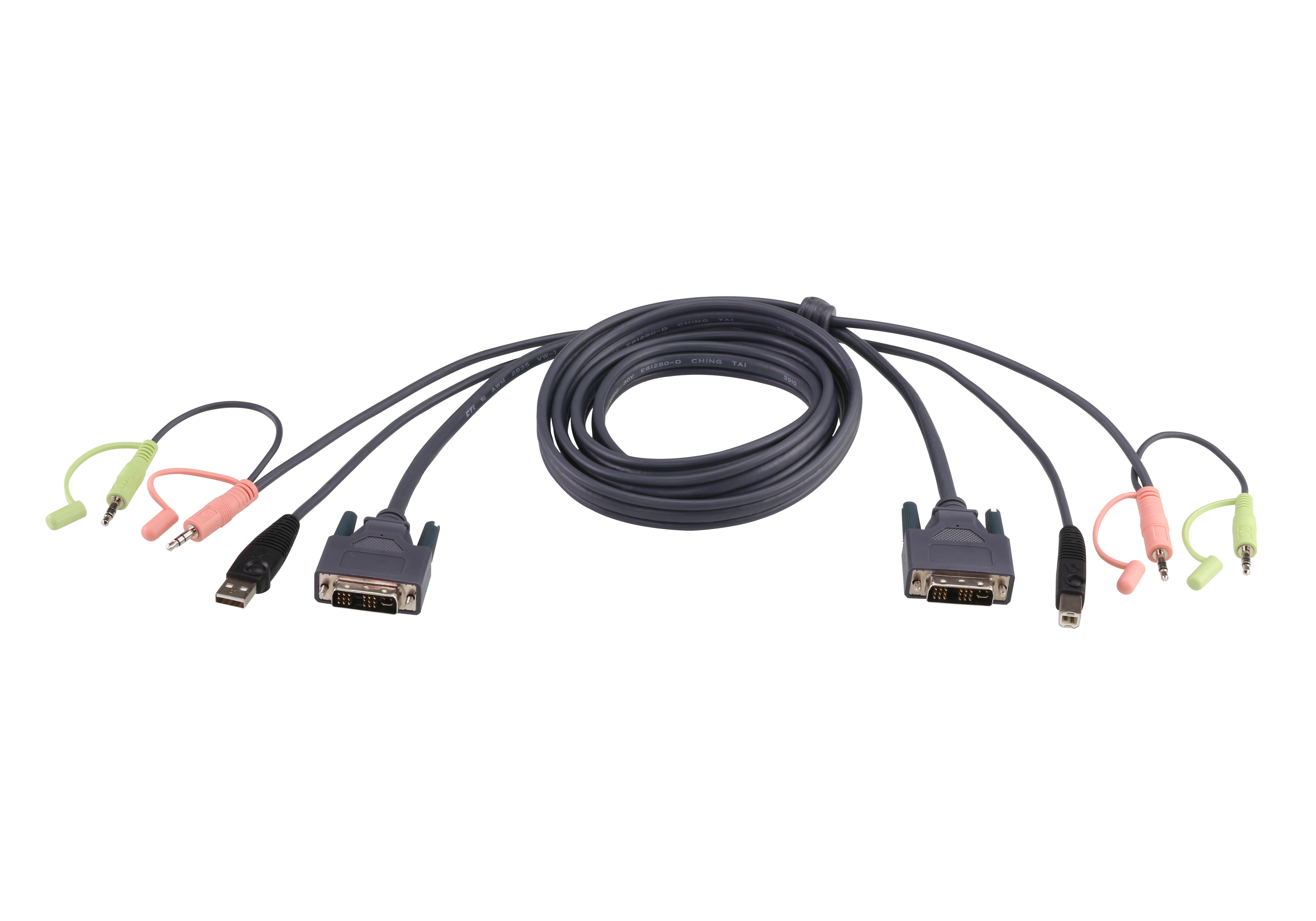 Aten Male USB Type A to Male 3.5 mm Stereo Jack, DVI-D, USB B KVM Cable