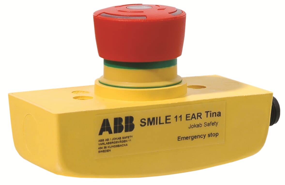 ABB Jokab Smile 11 EAR Tina Series Turn Release Illuminated Emergency Stop Push Button, Surface Mount, 32.2 mm Cutout,