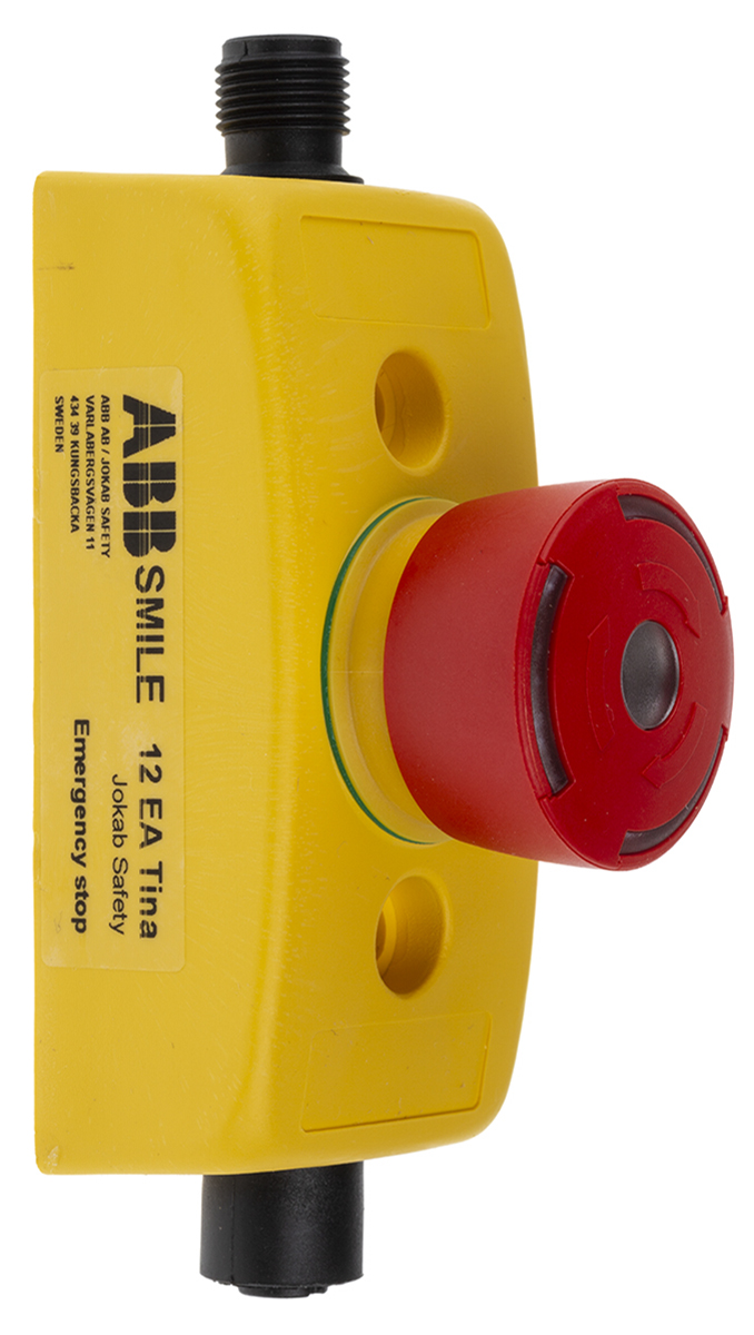 ABB Jokab Smile 12 EA Tina Series Turn Release Illuminated Emergency Stop Push Button, Surface Mount, 32.2 mm Cutout,