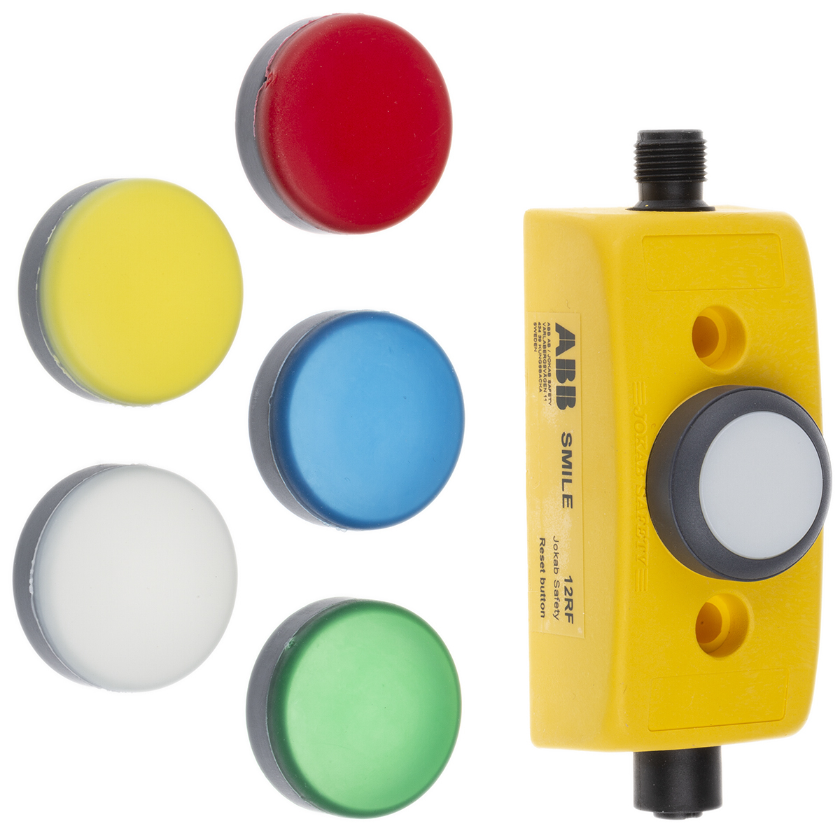 ABB Jokab Smile 12 RF Series Reset Illuminated Emergency Stop Push Button, Panel Mount, 32.2 mm Cutout, 1 NO, IP65