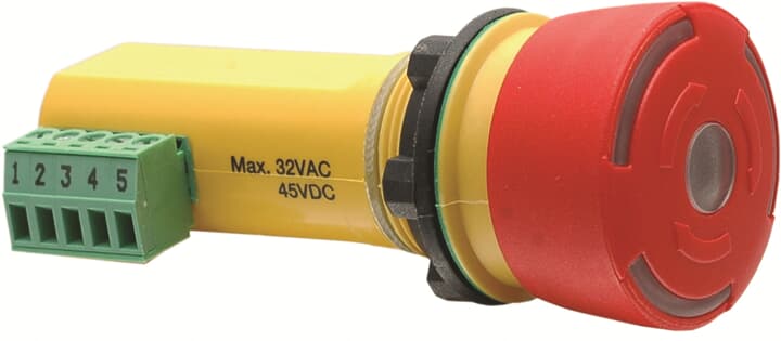 ABB Inca 1 EC Tina Series Emergency Stop Push Button, Panel Mount, 22.5 mm Cutout, 2 NO/2 NC, IP67, IP69K