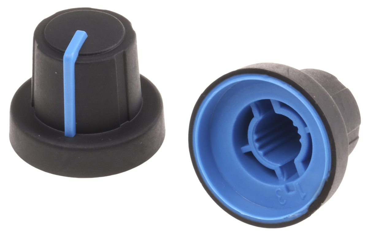 Sifam 18.9 mm Knob Diameter Black Potentiometer Knob for 6 mm Shaft Splined, 3/03/TPN130-006/237/233