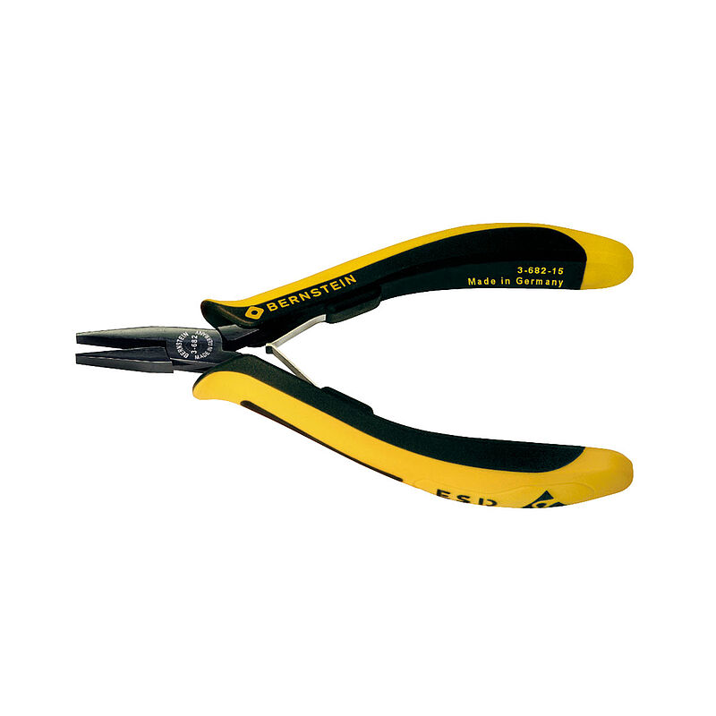 Bernstein 1-Piece Long Nose Plier Not Serrated Jaw, 130 mm Overall, 20mm Jaw ESD Safe
