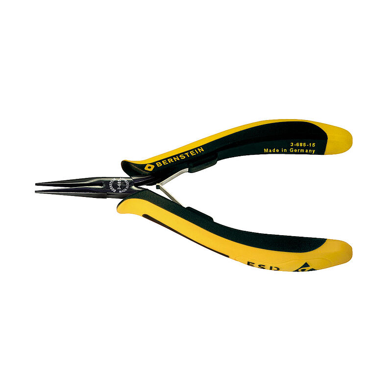 Bernstein 1-Piece Long Nose Plier Not Serrated Jaw, 140 mm Overall, 32mm Jaw ESD Safe
