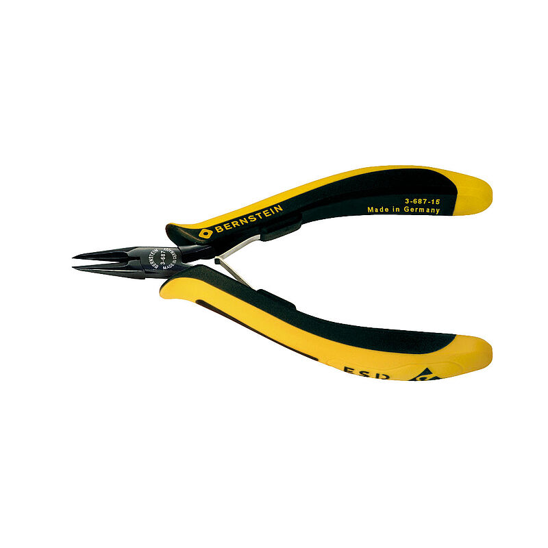Bernstein 1-Piece Long Nose Plier Not Serrated Jaw, 130 mm Overall, 19mm Jaw ESD Safe