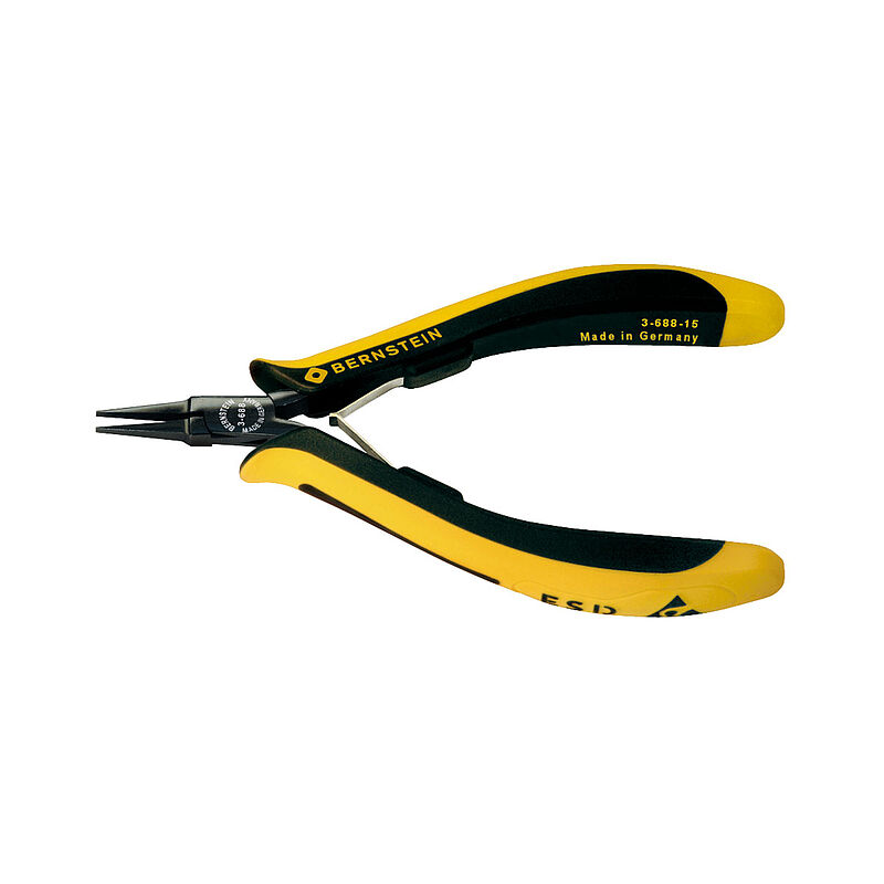 Bernstein 1-Piece Long Nose Plier Not Serrated Jaw, 130 mm Overall, 18mm Jaw ESD Safe