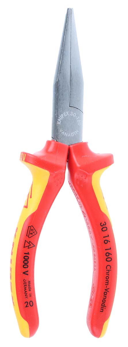 30-16-160 Knipex 1-Piece Flat Nose Plier, 160 mm Overall VDE/1000V Approved, 47mm Jaw