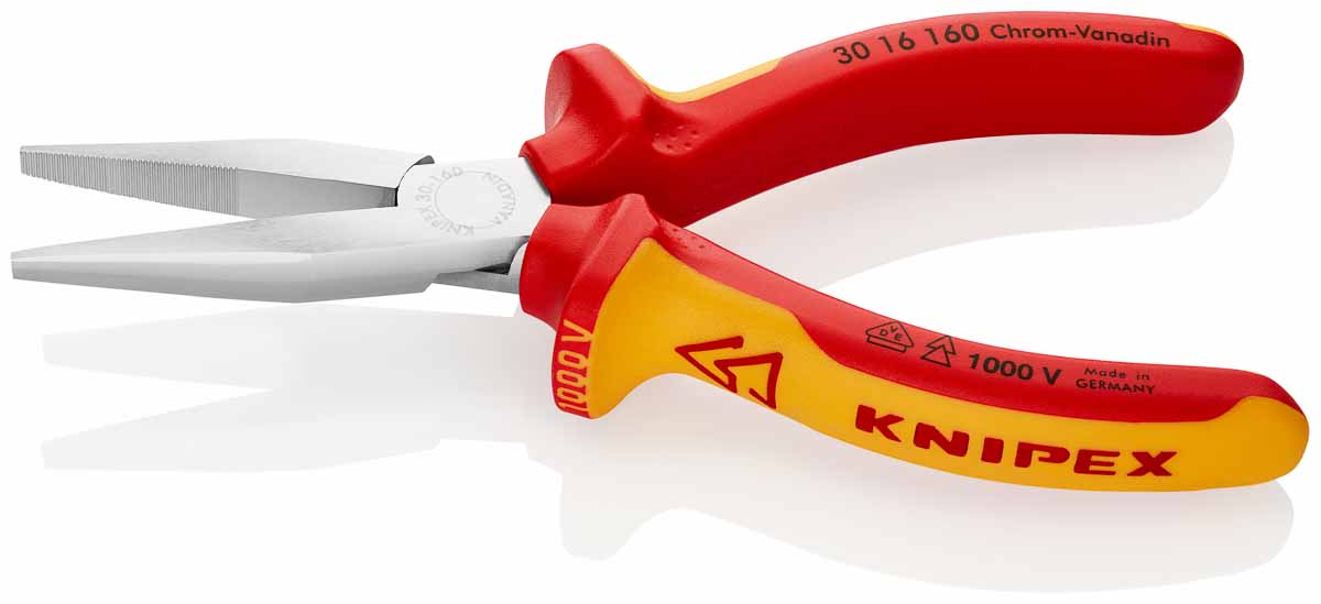 30-16-160 Knipex 1-Piece Flat Nose Plier, 160 mm Overall VDE/1000V Approved, 47mm Jaw
