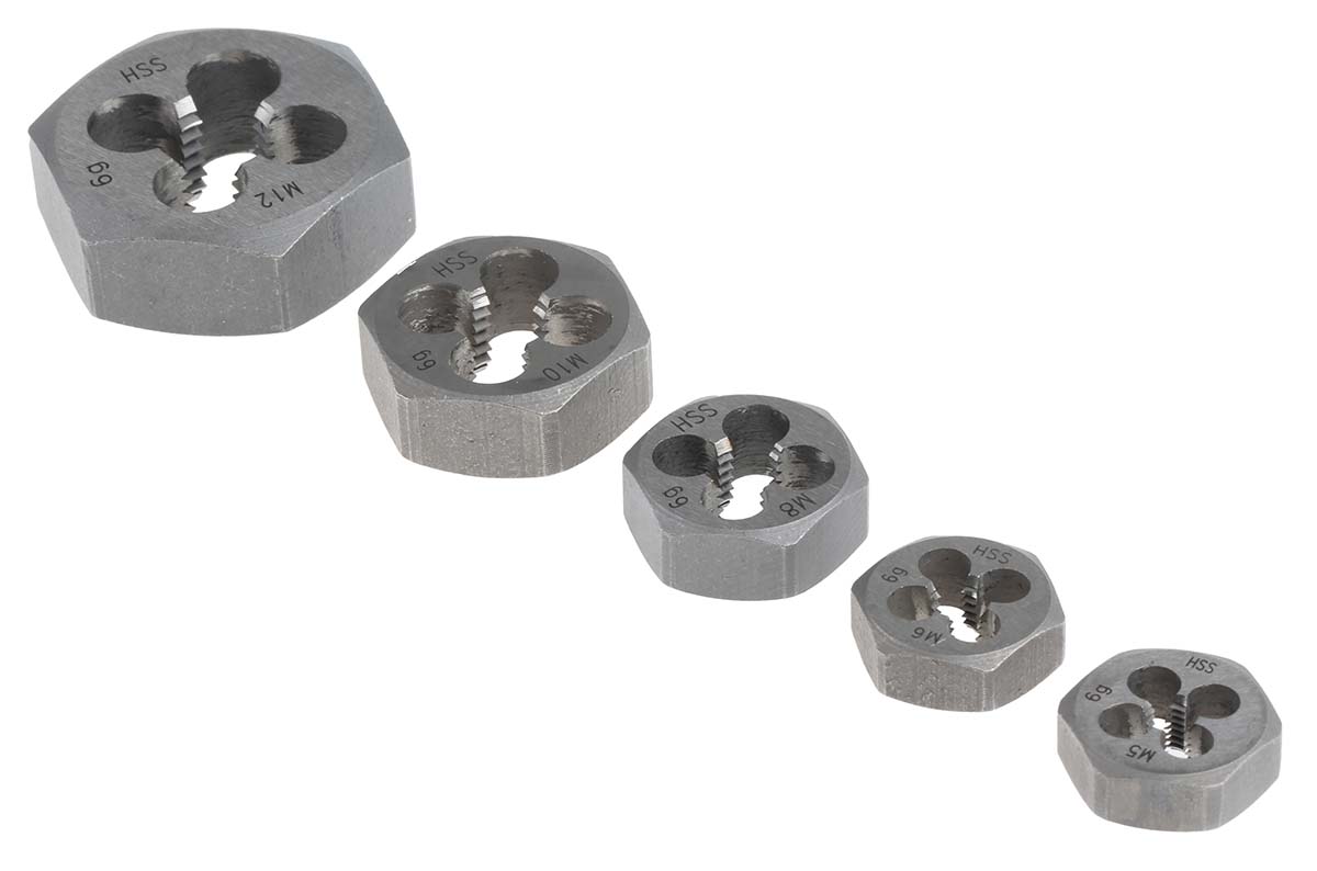 RS PRO M5 To M12 Carbon Steel 5 piece Die Nut Set