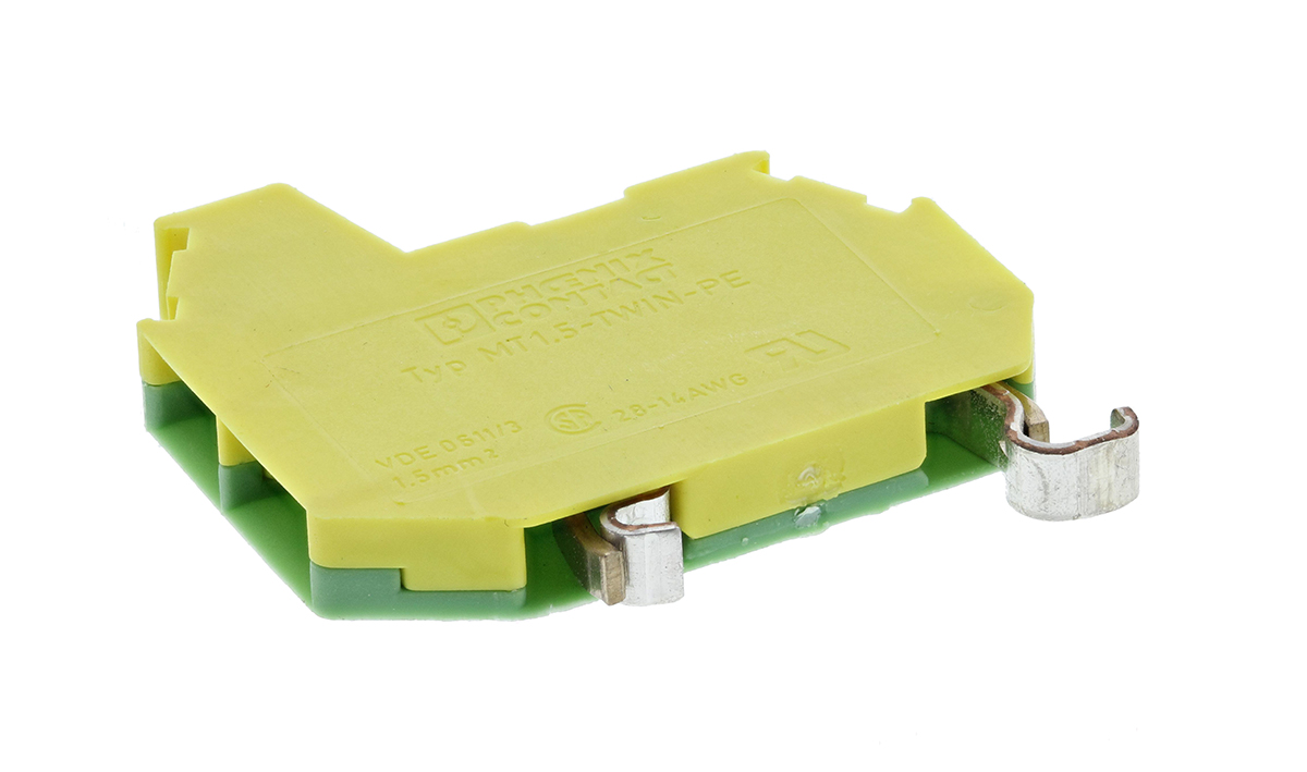 Phoenix Contact 3-Way MT1.5-TWIN-PE Earth Terminal Block, 1.5mm², 16AWG, 26 AWG Wire, Screw, Polyamide Housing