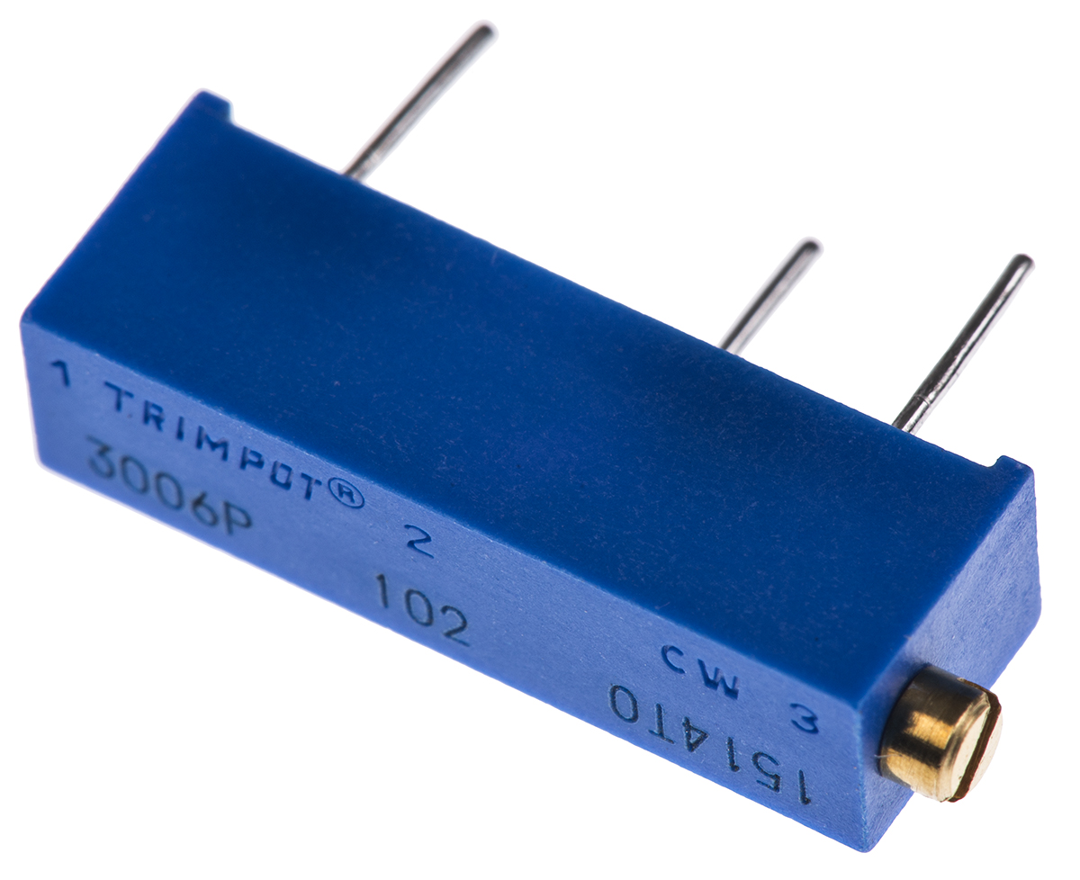 1 kΩ, Through Hole Trimmer Potentiometer, Pin 0.75 W Side Adjust Bourns, 3006