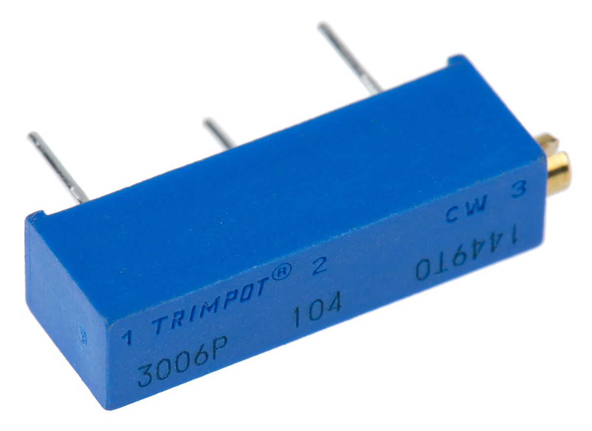 100 kΩ, Through Hole Trimmer Potentiometer, Pin 0.75 W Side Adjust Bourns, 3006
