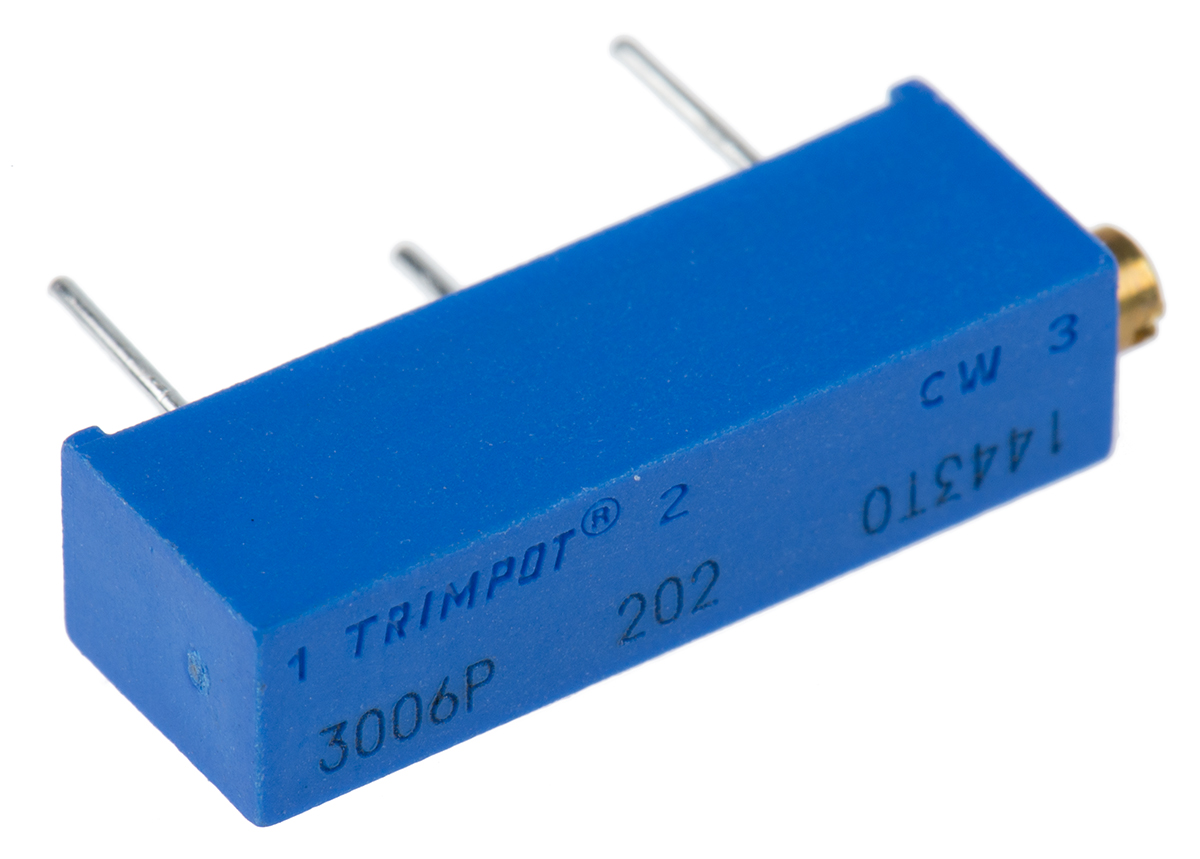 2 kΩ, Through Hole Trimmer Potentiometer, Pin 0.75 W Side Adjust Bourns, 3006