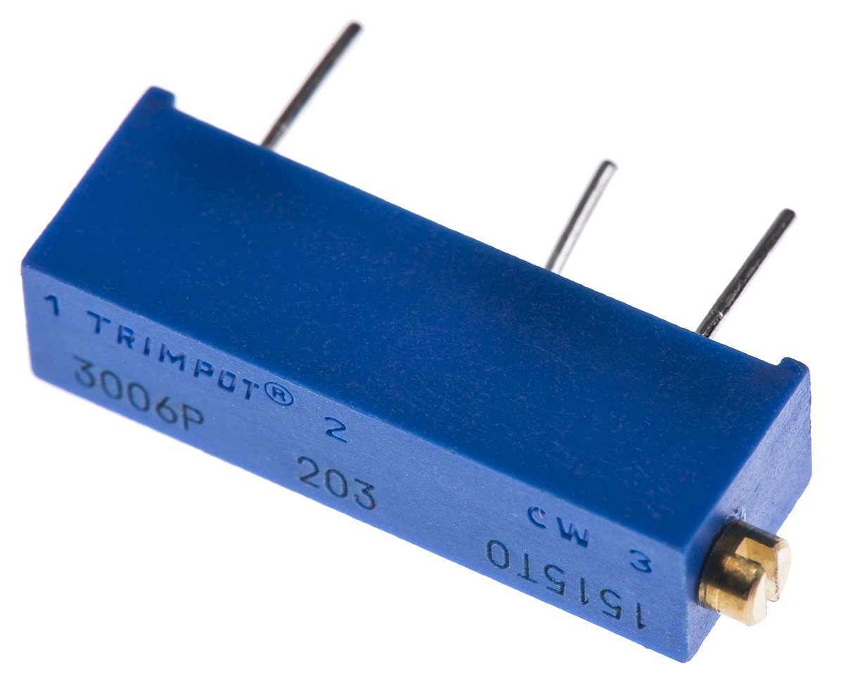 20 kΩ, Through Hole Trimmer Potentiometer, Pin 0.75 W Side Adjust Bourns, 3006