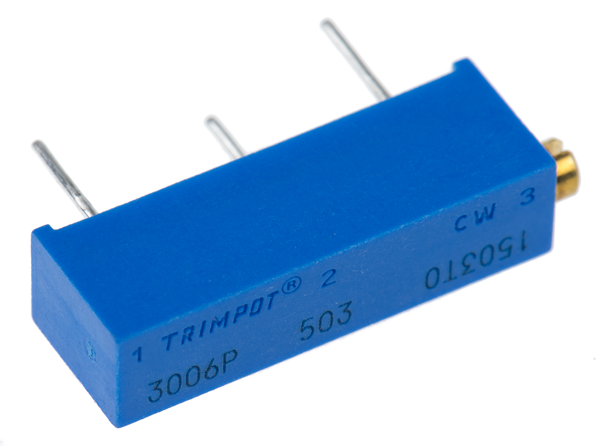 50 kΩ, Through Hole Trimmer Potentiometer, Pin 0.75 W Side Adjust Bourns, 3006