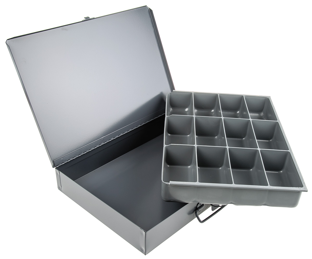 303-4646 Durham 12 Cell Grey Steel Compartment Box, 50 mm x 339mm x 234 mm