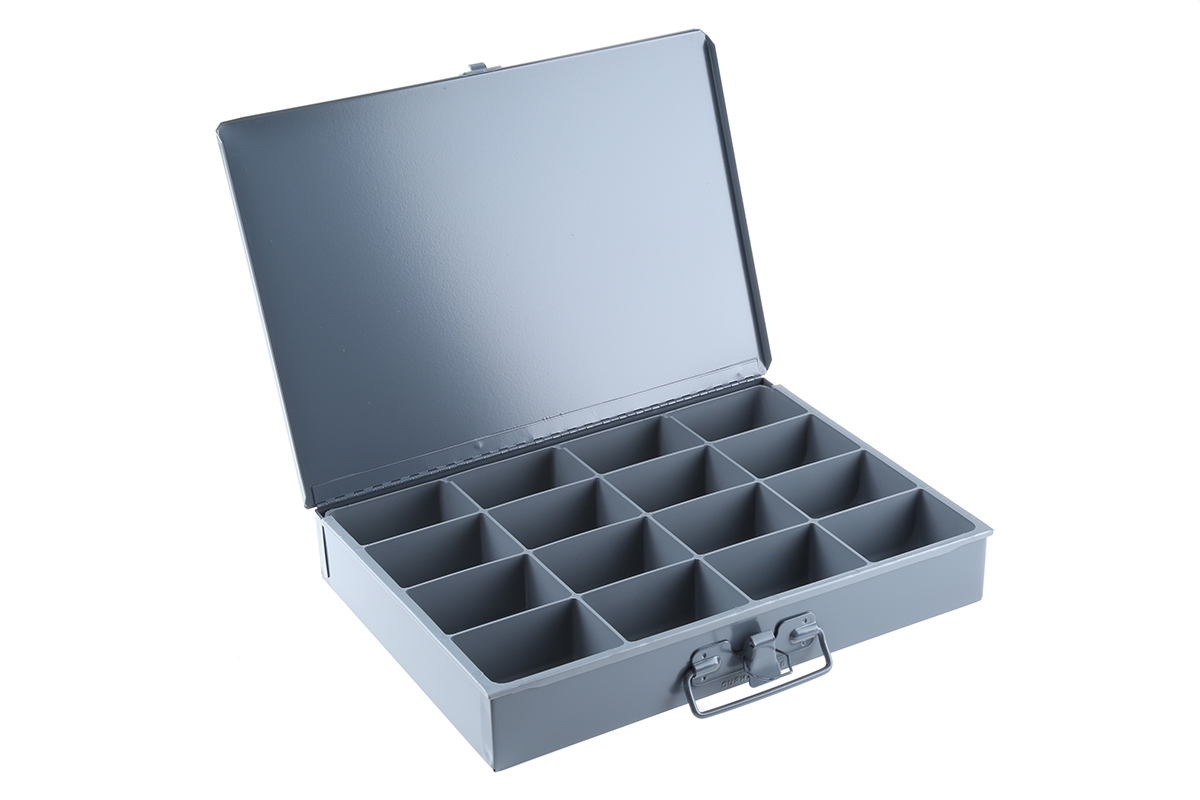 Durham 16 Cell Grey Steel Compartment Box, 50 mm x 339mm x 234 mm