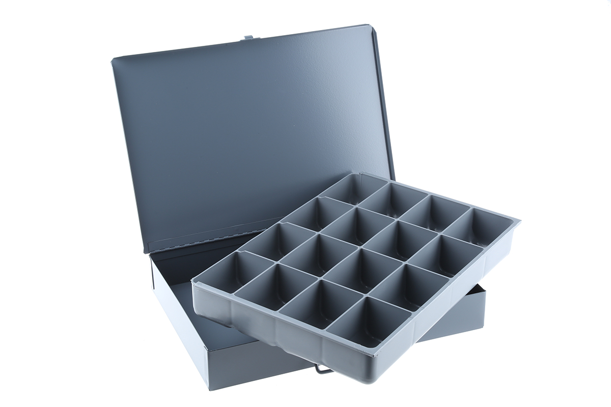 303-4652 Durham 16 Cell Grey Steel Compartment Box, 50 mm x 339mm x 234 mm