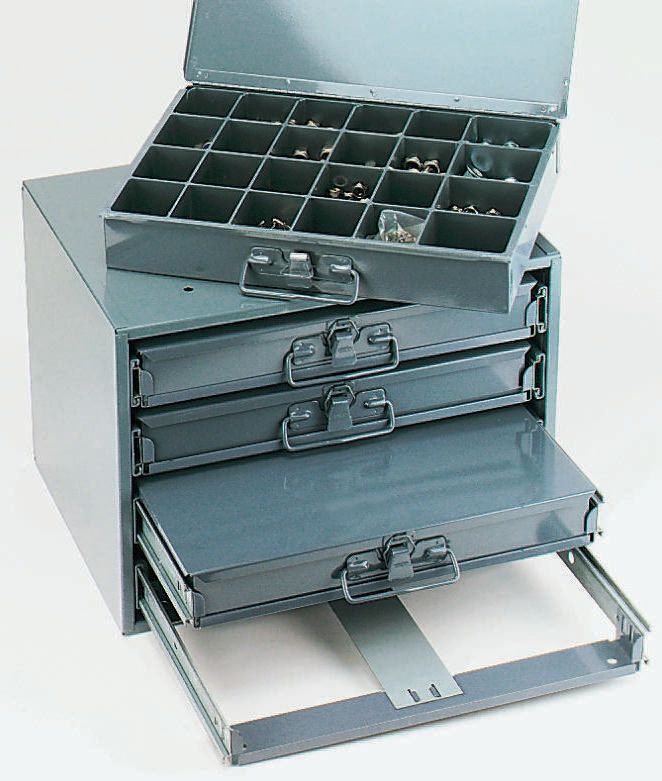 Durham 32 Cell Grey Steel Compartment Box, 76 mm x 457mm x 304 mm