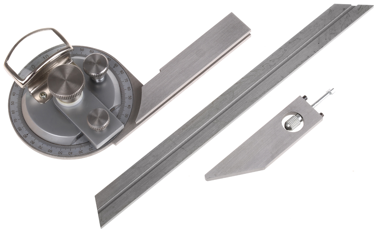 MikronTec Metric Bevel Protractor, 200 mm Stainless Steel Blade