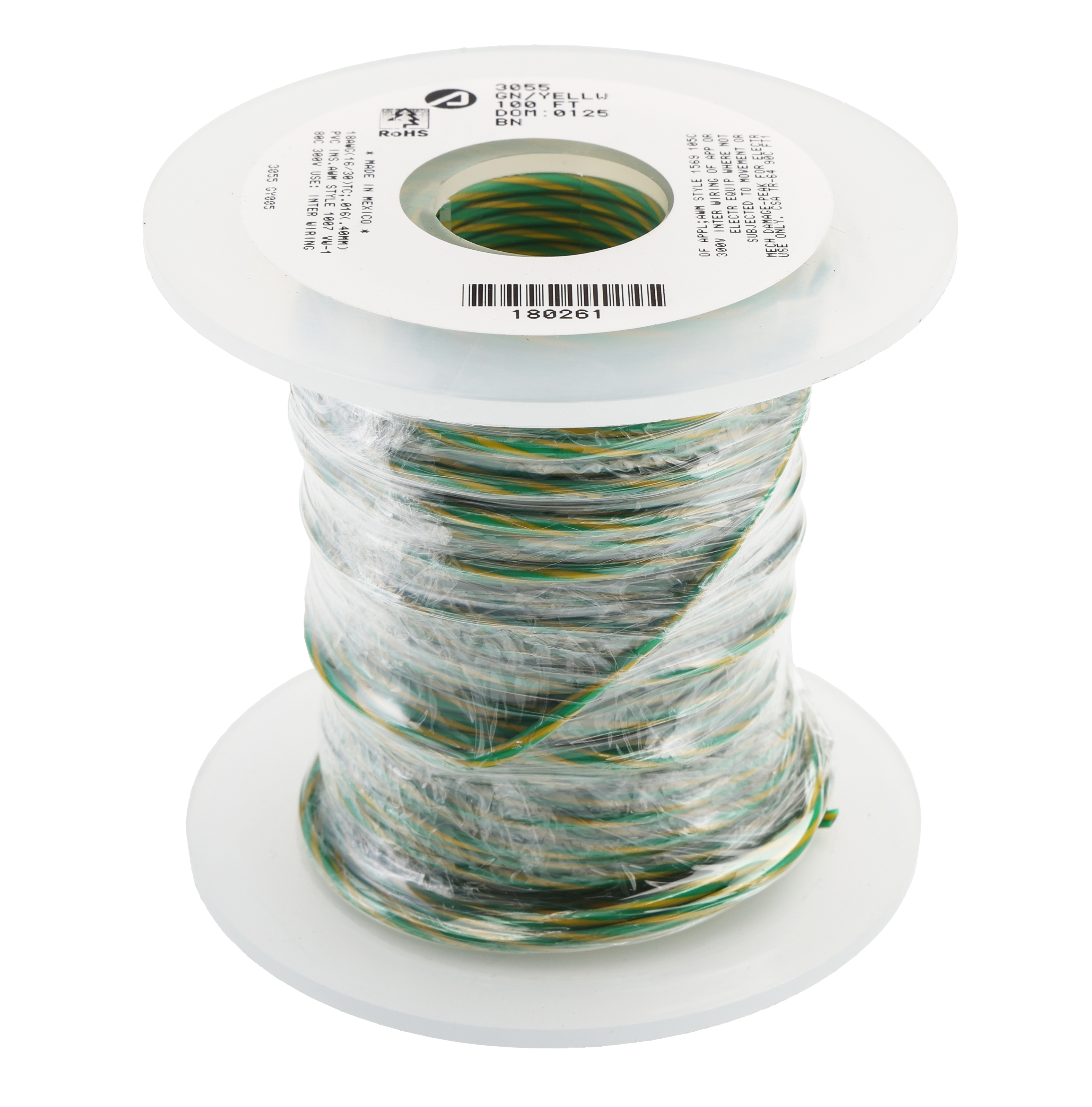3055-gy005 Alpha Wire Hookup Wire PVC Series Green, Yellow Hook Up Wire, 18 AWG, 16, 30 m, Polyvinyl Chloride, 3055 GY005