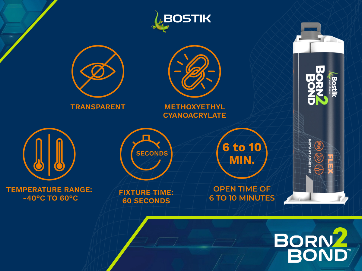 30622962 Bostik Born2Bond Flex Cyanoacrylate 50 g, Transparent