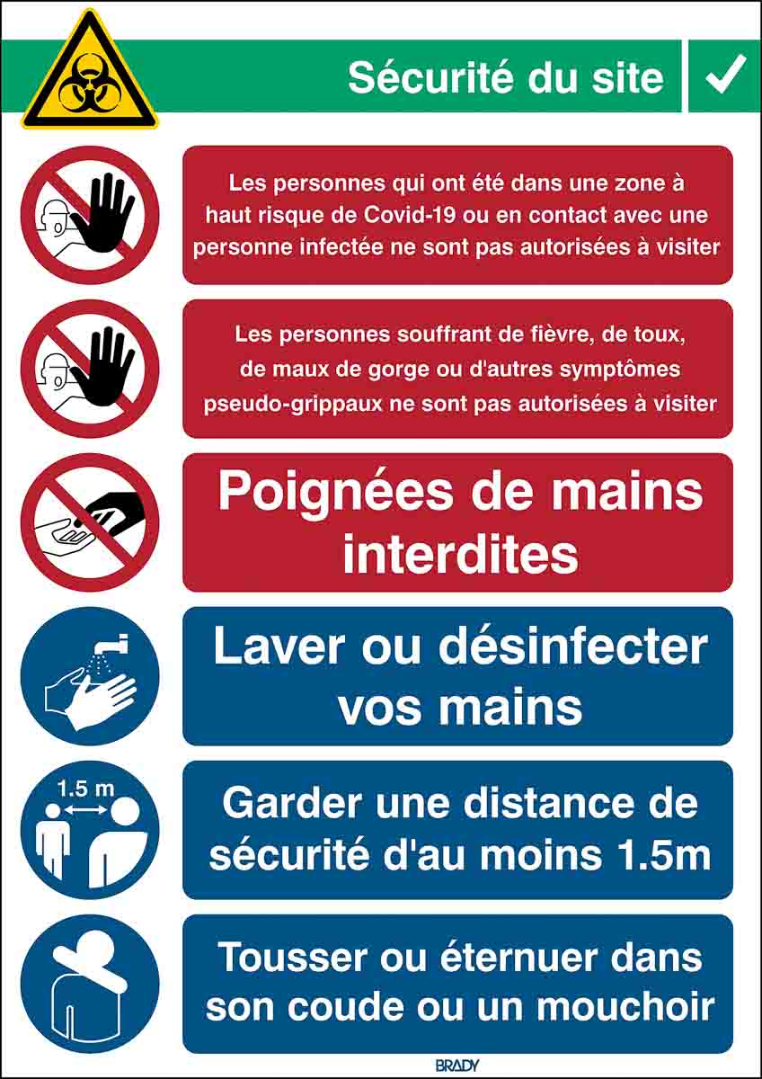 Brady Safety Poster, Laminated Polyester B-7541, French 371 mm 262 mm