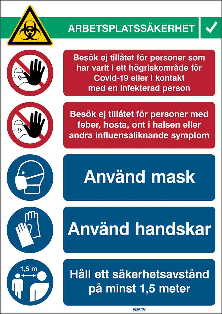 Brady Safety Poster, Polypropylene, Swedish 371 mm 262 mm