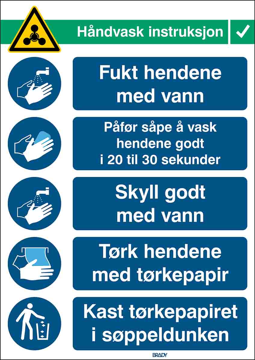 Brady Safety Poster, Polypropylene, Norwegian 371 mm 262 mm