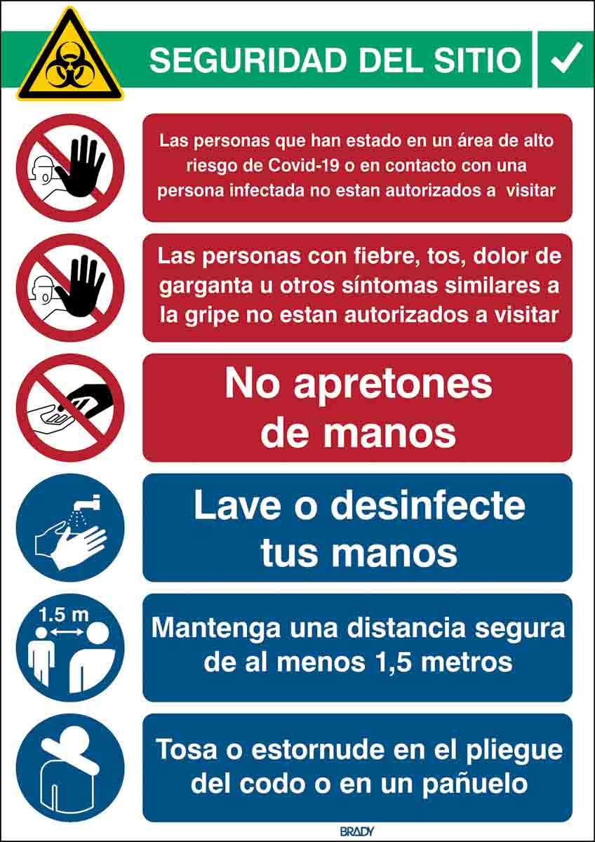 Brady Safety Wall Chart, Polypropylene B-7527, Spanish 371 mm 262 mm