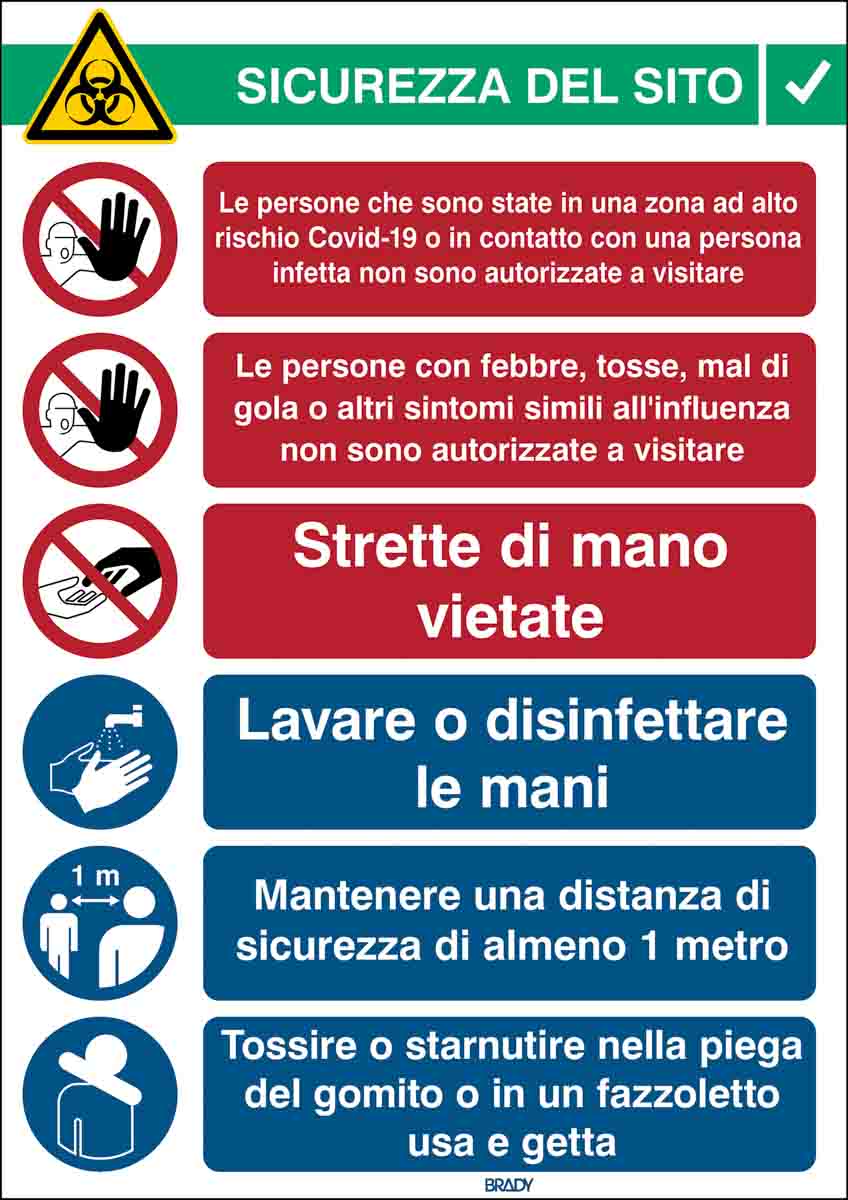 Brady Safety Wall Chart, Polypropylene B-7527, Italian 371 mm 262 mm