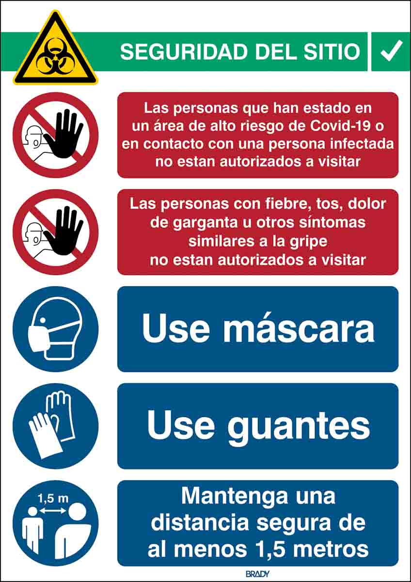 Brady Safety Wall Chart, Polypropylene B-7527, Spanish 371 mm 262 mm