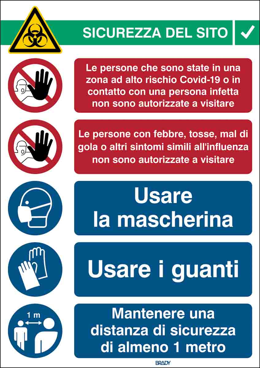 Brady Safety Wall Chart, Polypropylene B-7527, Italian 371 mm 262 mm