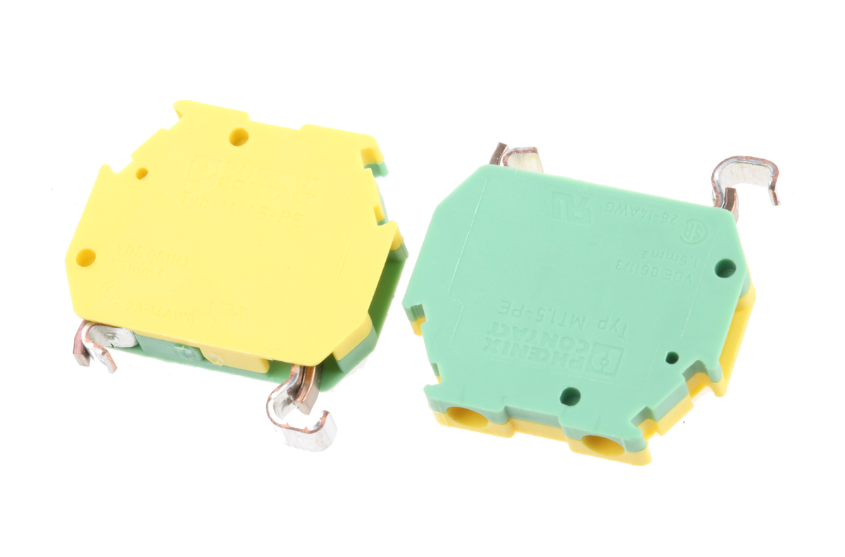 Phoenix Contact 2-Way MT1.5-PE Earth Terminal Block, 1.5mm², 16AWG, 26 AWG Wire, Screw, Polyamide Housing