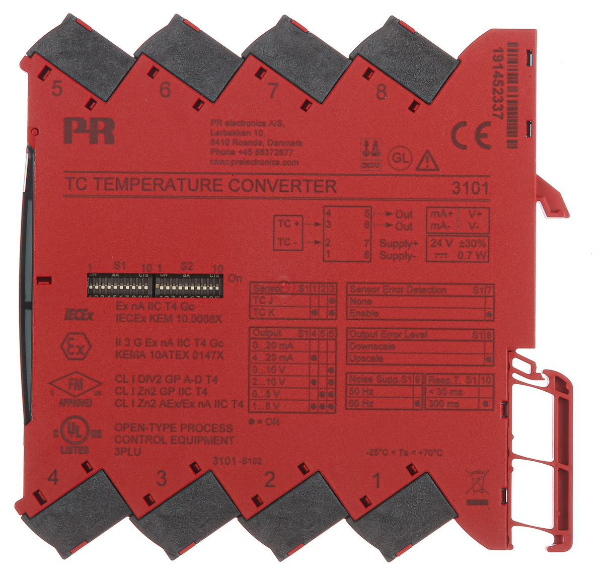 3101 PR Electronics  Temperature Transmitter Temperature Input 31.2V dc, 70 °C, -25 °C