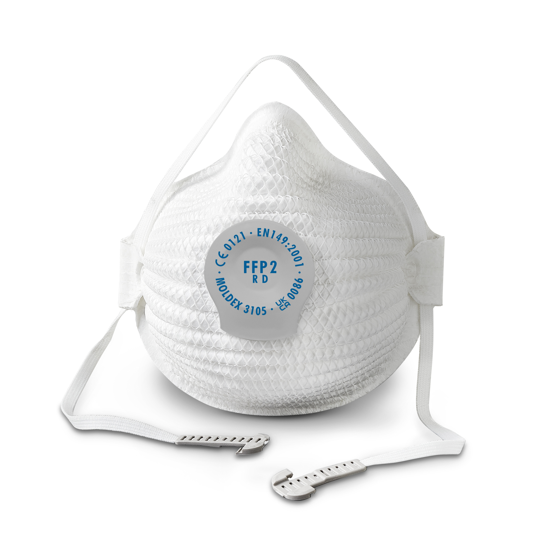 310501 Moldex White Polypropylene, Polyethylene, Polyester, Natural Rubber, EVA Face Mask for Construction M/L