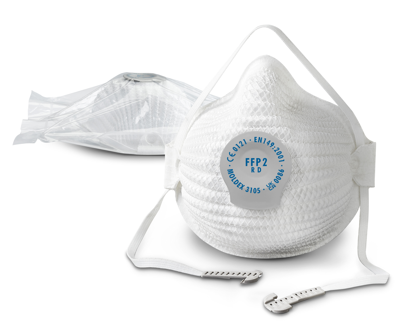 310501  Moldex White Polypropylene, Polyethylene, Polyester, Natural Rubber, EVA Face Mask for Construction M/L