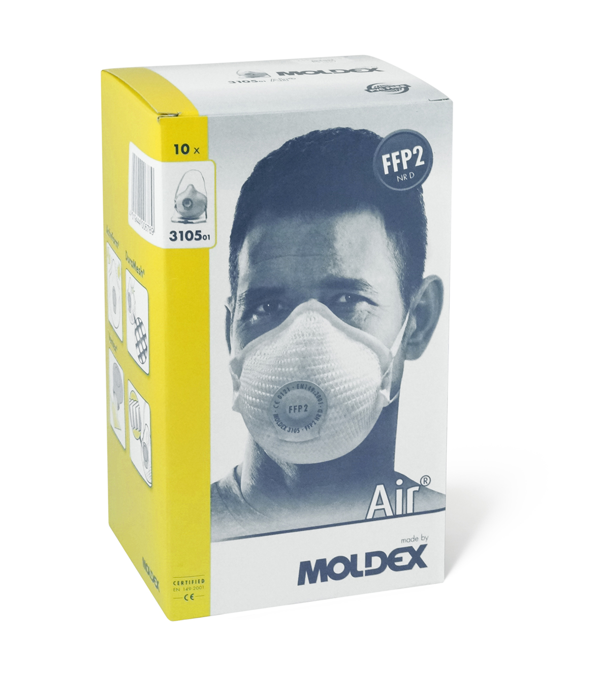 310501  Moldex White Polypropylene, Polyethylene, Polyester, Natural Rubber, EVA Face Mask for Construction M/L