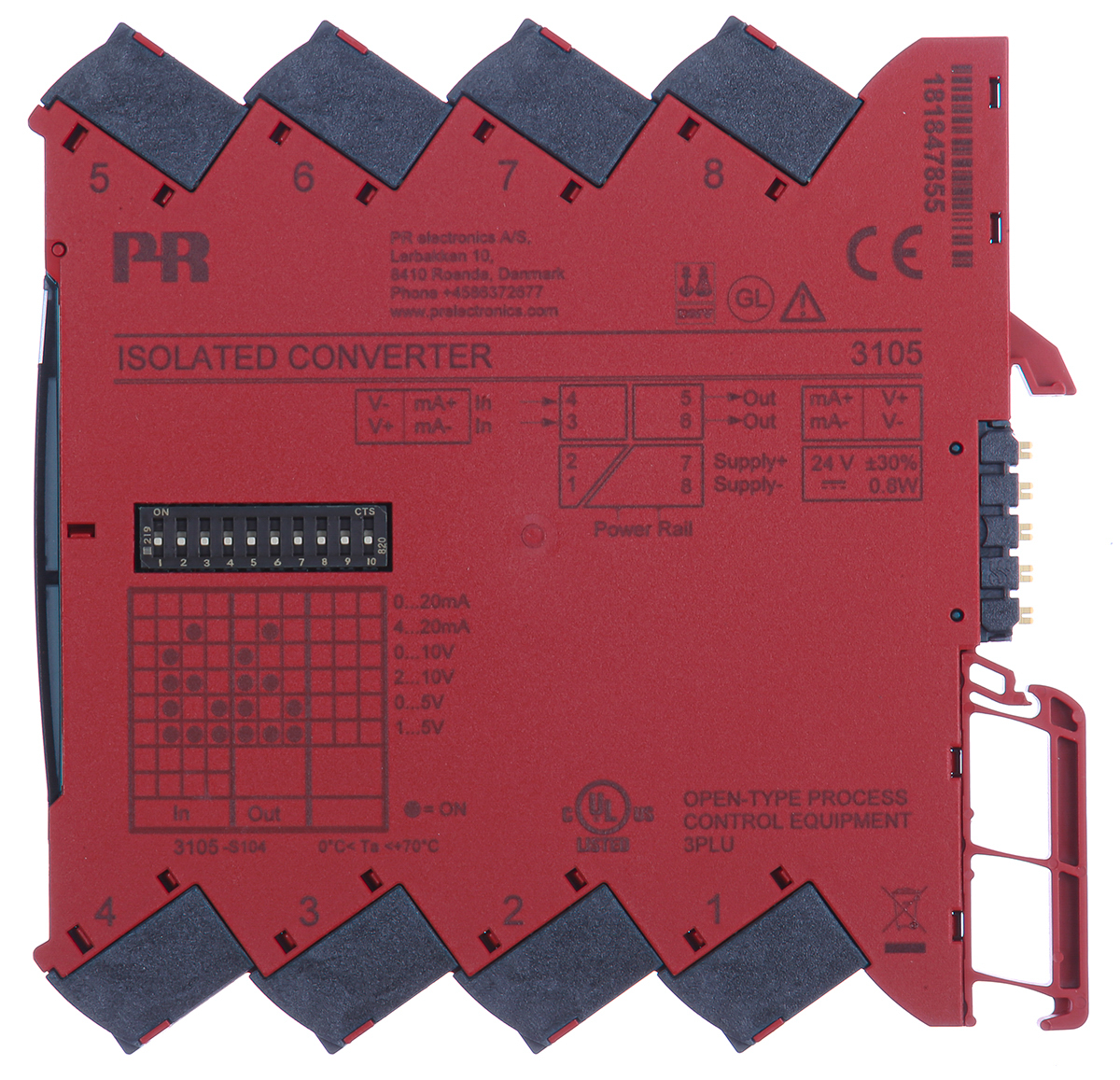 3105 PR Electronics 3100 Series Isolating Signal Converter, Current/Voltage Input, Current/Voltage Output, 16.8V dc, 31.2 V
