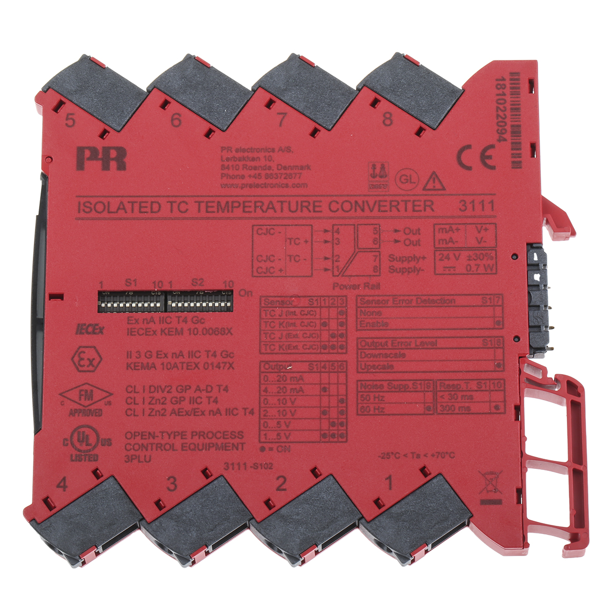3111 PR Electronics  Temperature Transmitter Temperature Input 31.2V dc, 70 °C, -25 °C