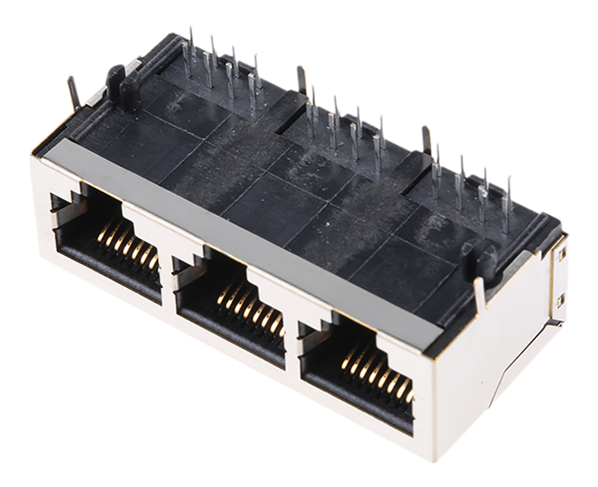 HARTING RJ Industrial Series Female RJ45 Connector, Through Hole, Cat5 Right Angle 8C x 3 Ports -Way