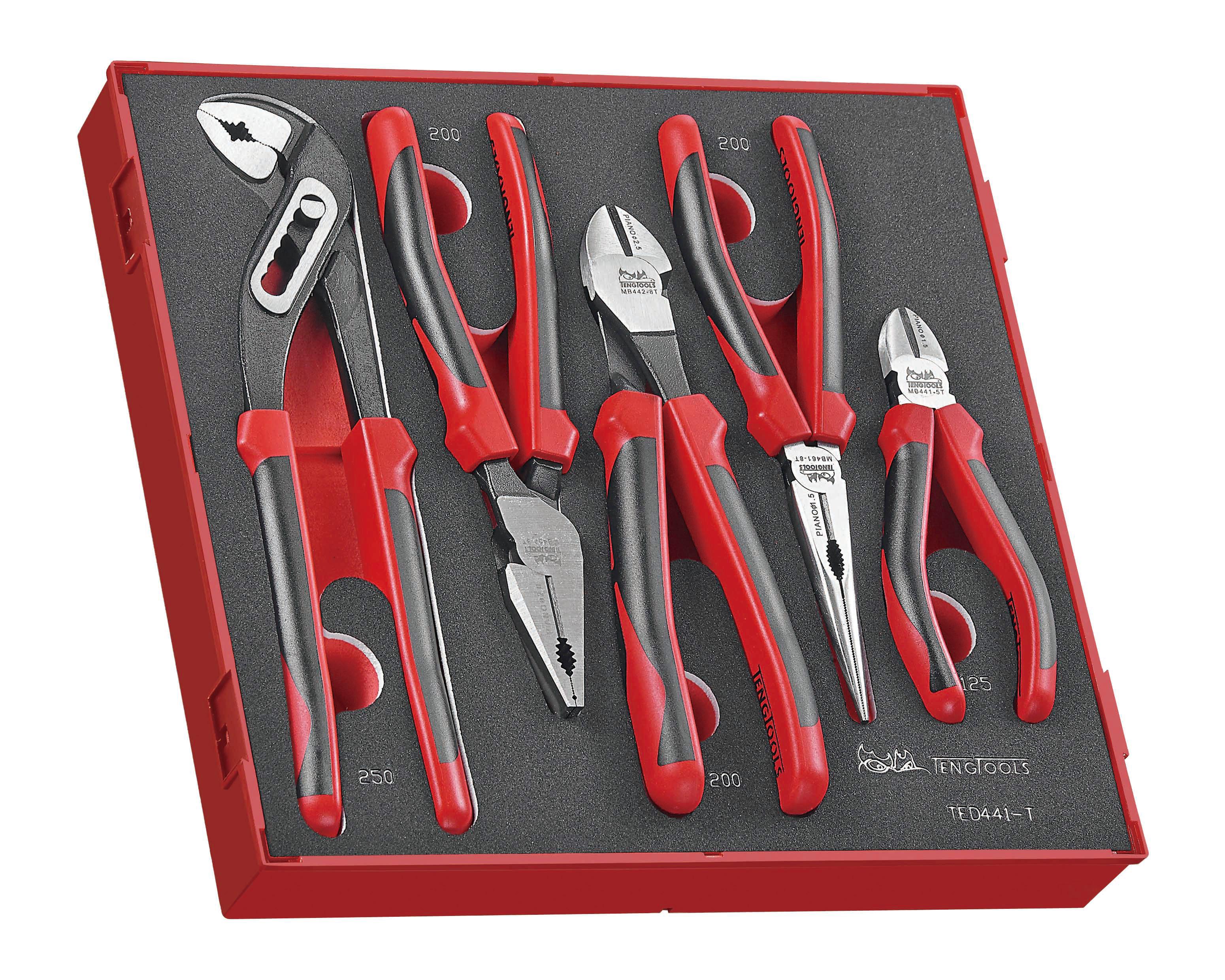 Teng Tools 5-Piece Plier Set, Angled, Bent, Flat, Straight Tip