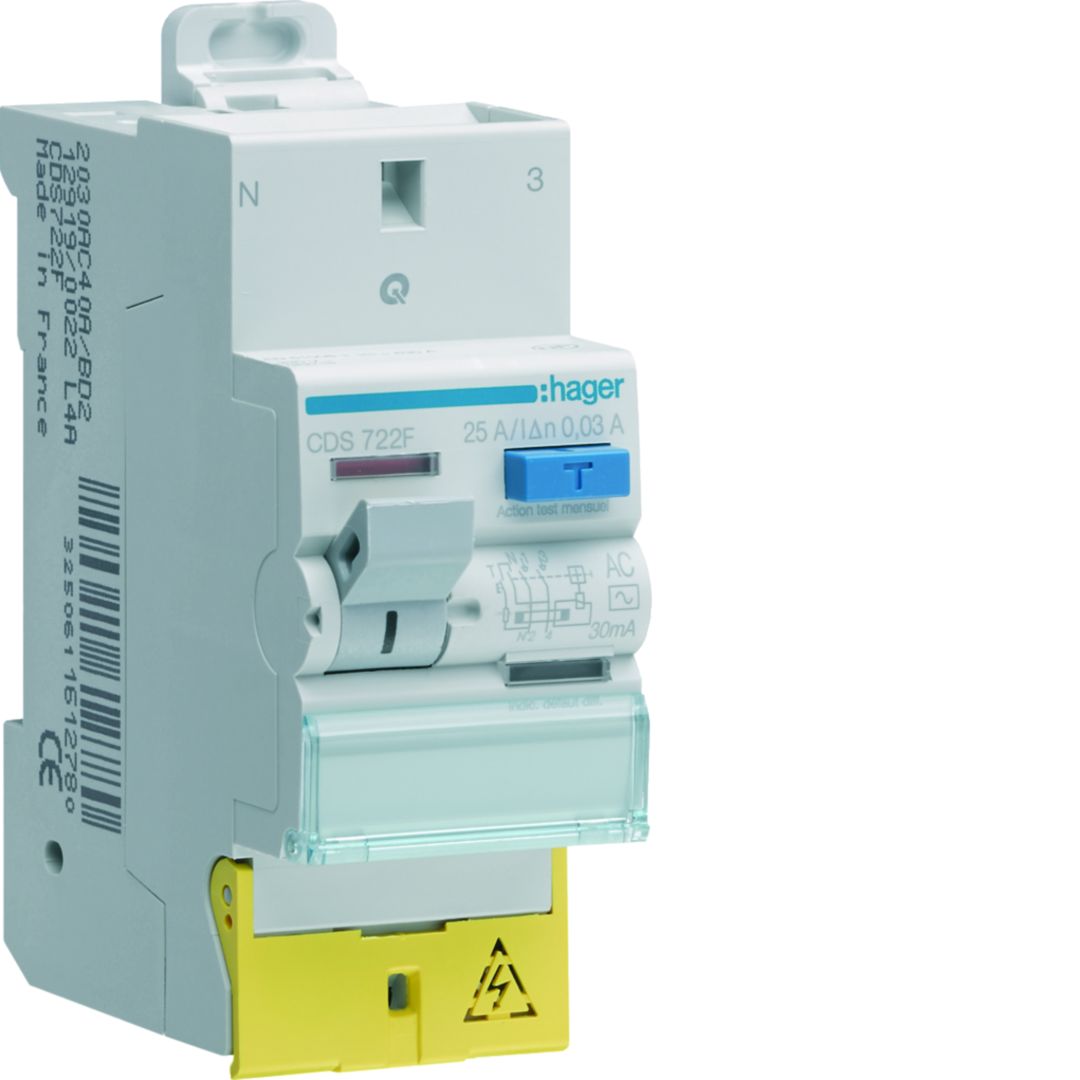 Hager CDS RCD Switch, 25A, 2 Pole, 30mA, Type AC, 230V