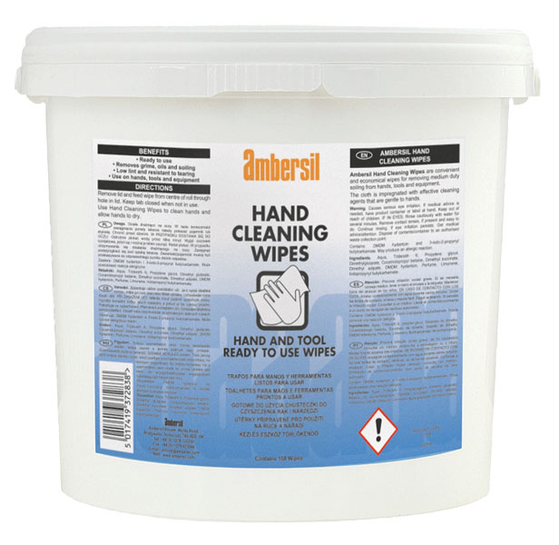 Ambersil Wet Hand Wipes, Tub of, 265 x 265 mm 150 Per Pack