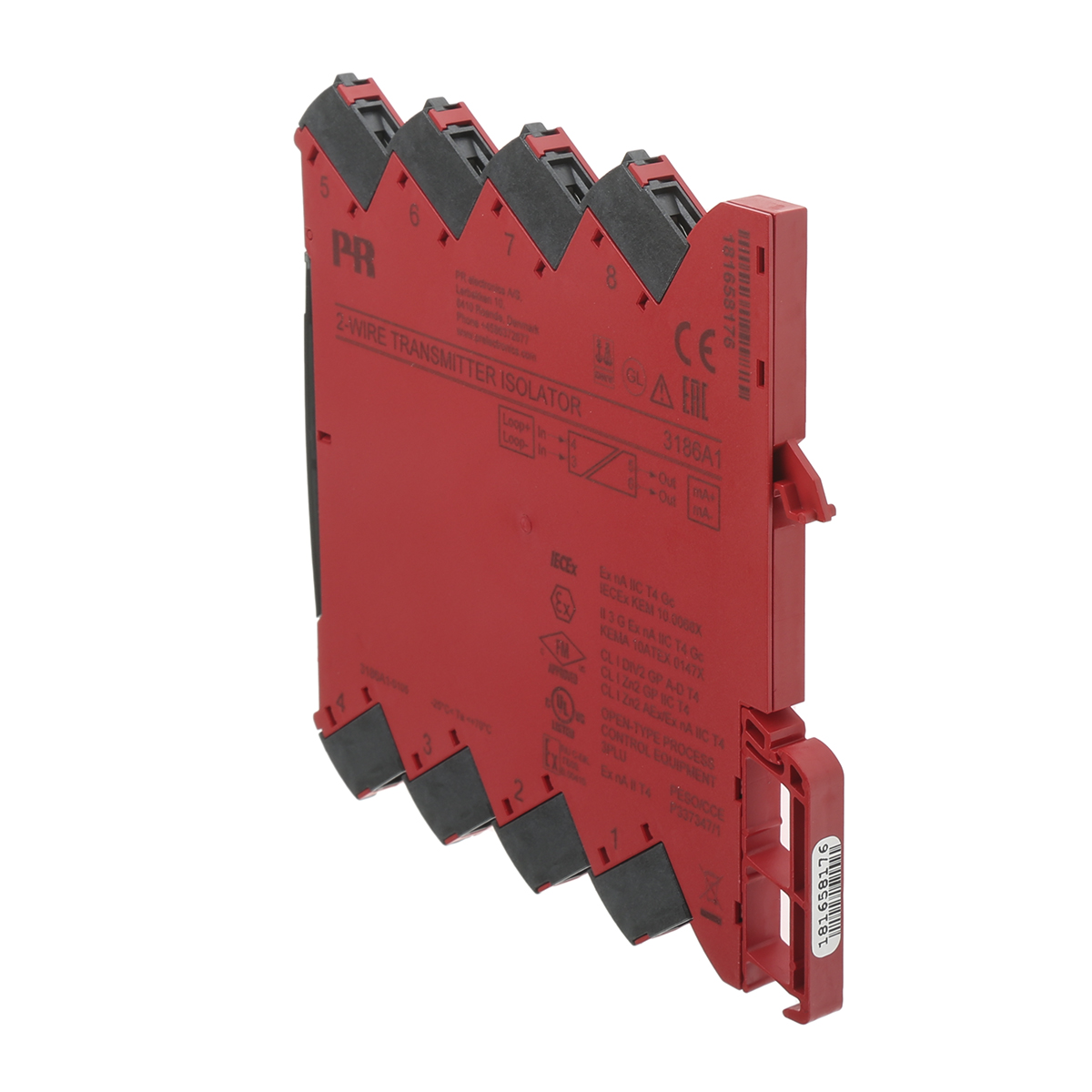 3186a1 PR Electronics 3100 Series Current Isolator, Current Input, Current Output, 35V dc, 6 V dc Supply, ATEX