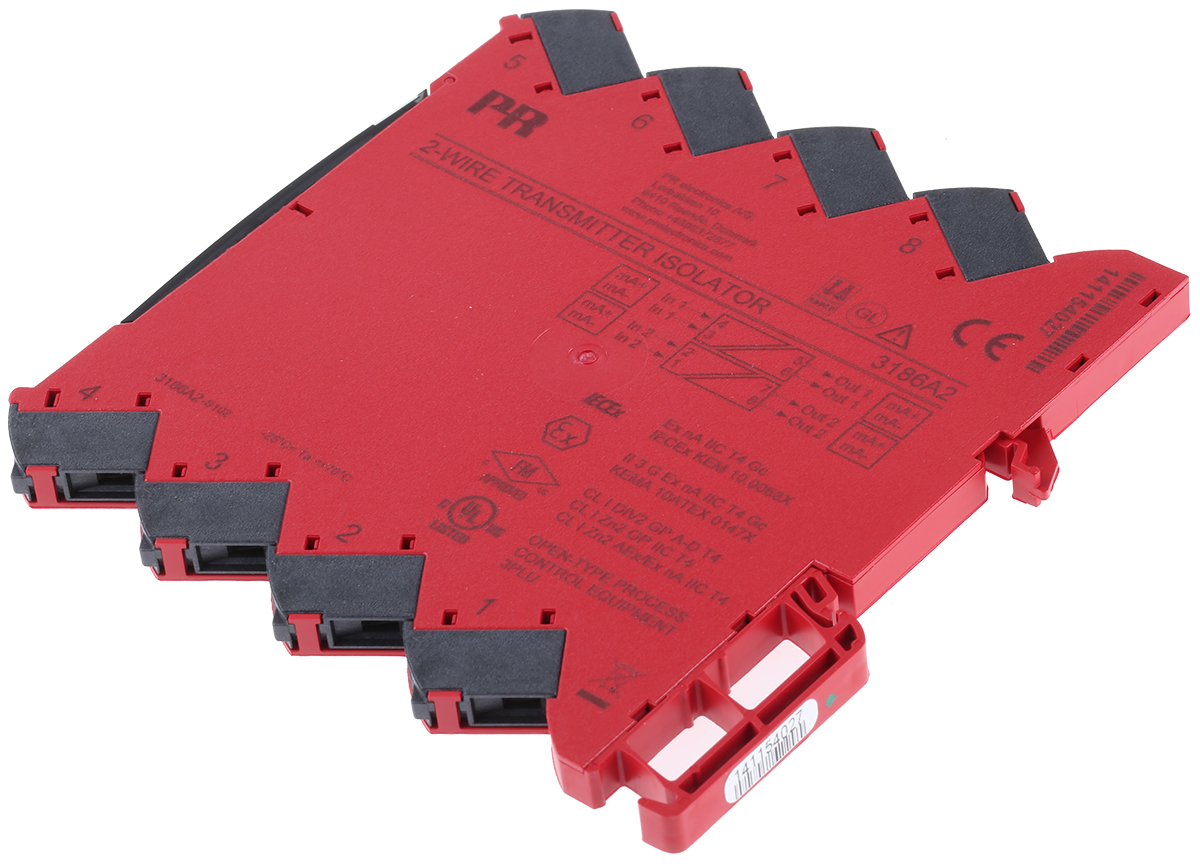 3186a2 PR Electronics 3100 Series Current Isolator, Current Input, Current Output, 35V dc, 6 V dc Supply, EAC, FM, EU RO