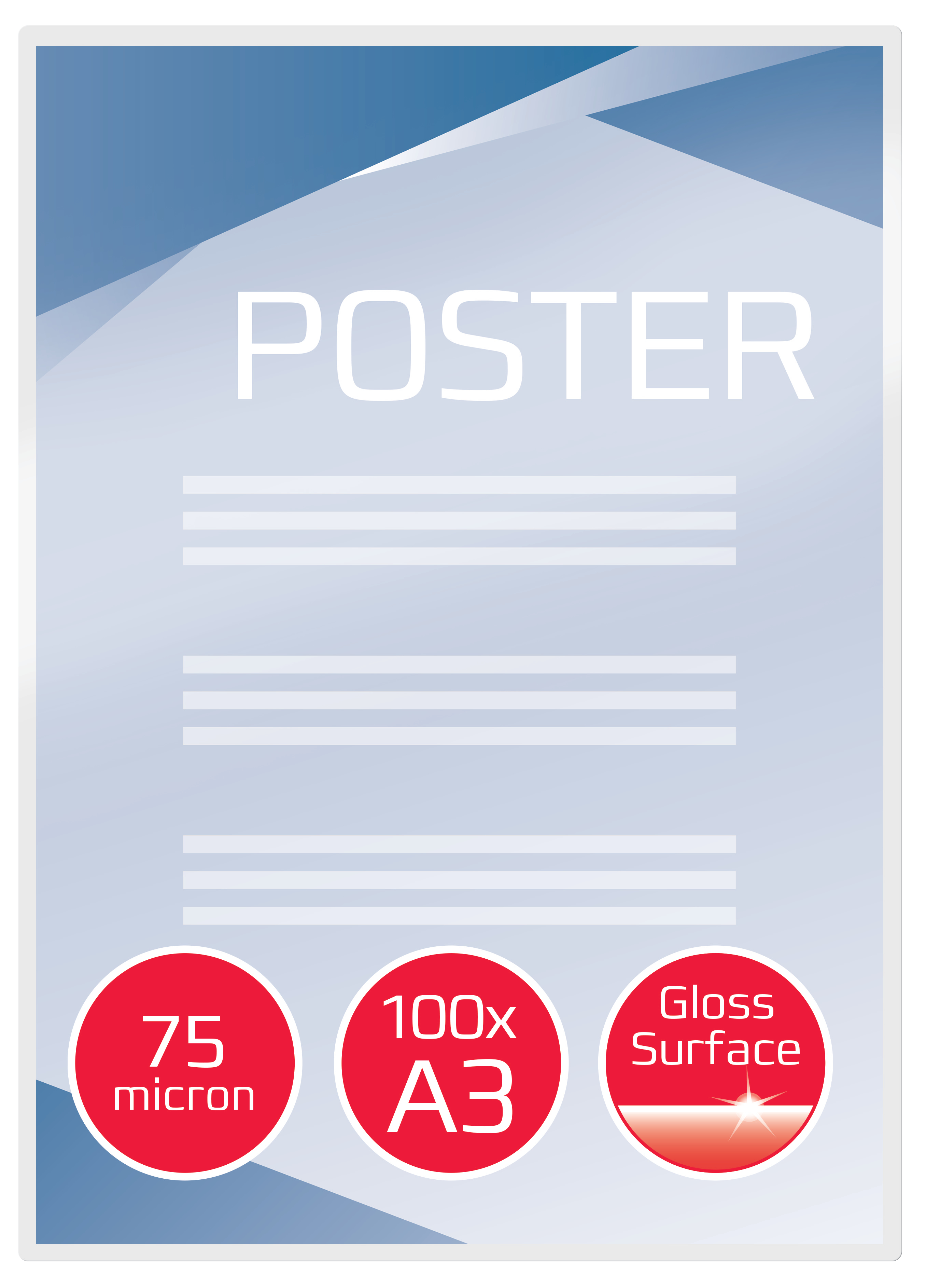GBC A3 Gloss Lamination Pouch 75 μm Thickness, 100 Per Pack Pack Quantity