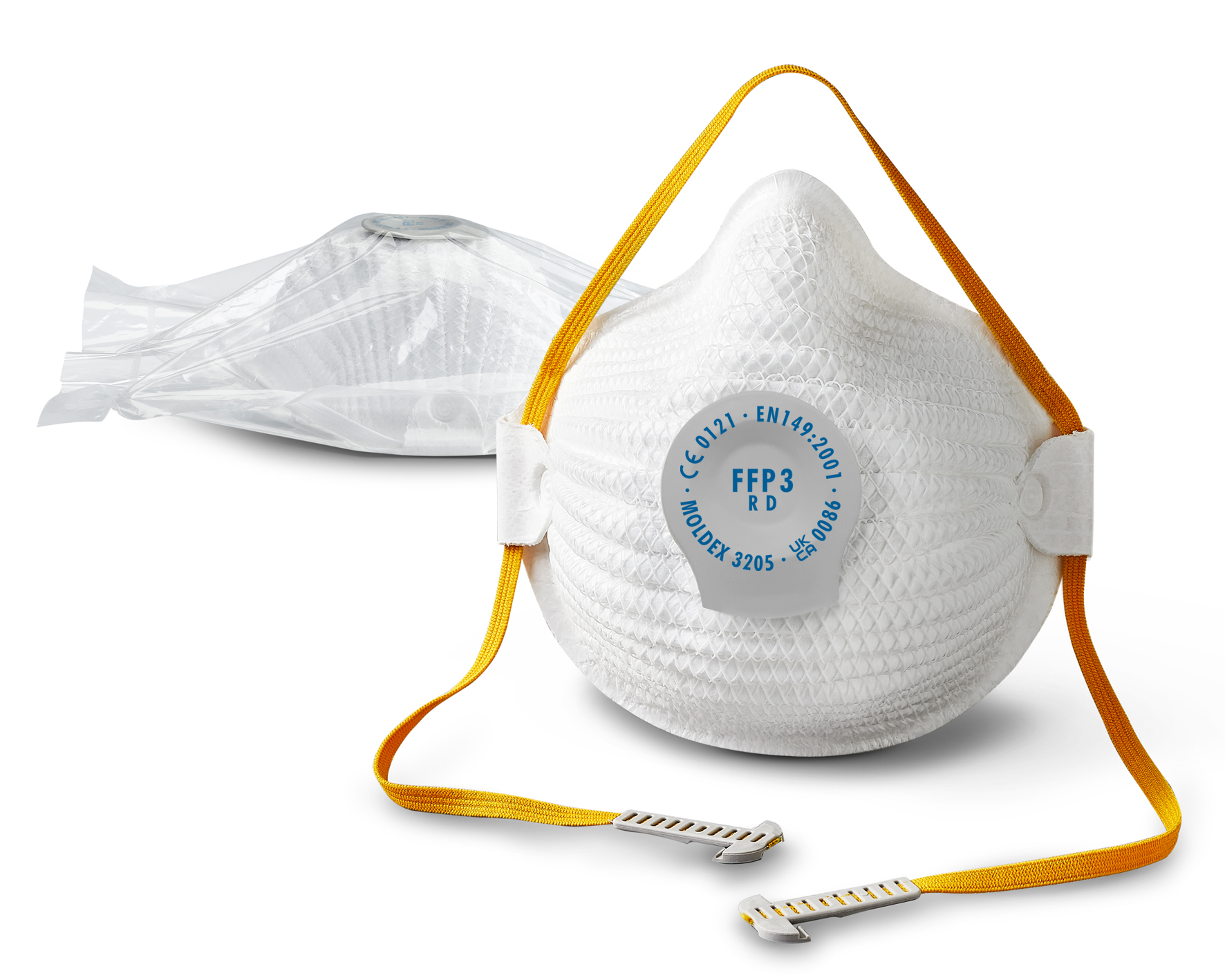320501  Moldex Orange, White Natural Rubber, Polypropylene, Polyethylene, Polyester, EVA Face Mask for Construction M/L