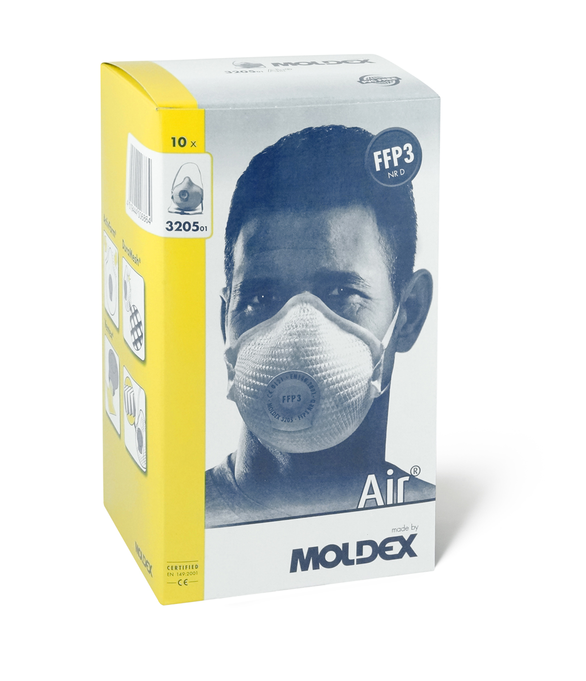 320501  Moldex Orange, White Natural Rubber, Polypropylene, Polyethylene, Polyester, EVA Face Mask for Construction M/L